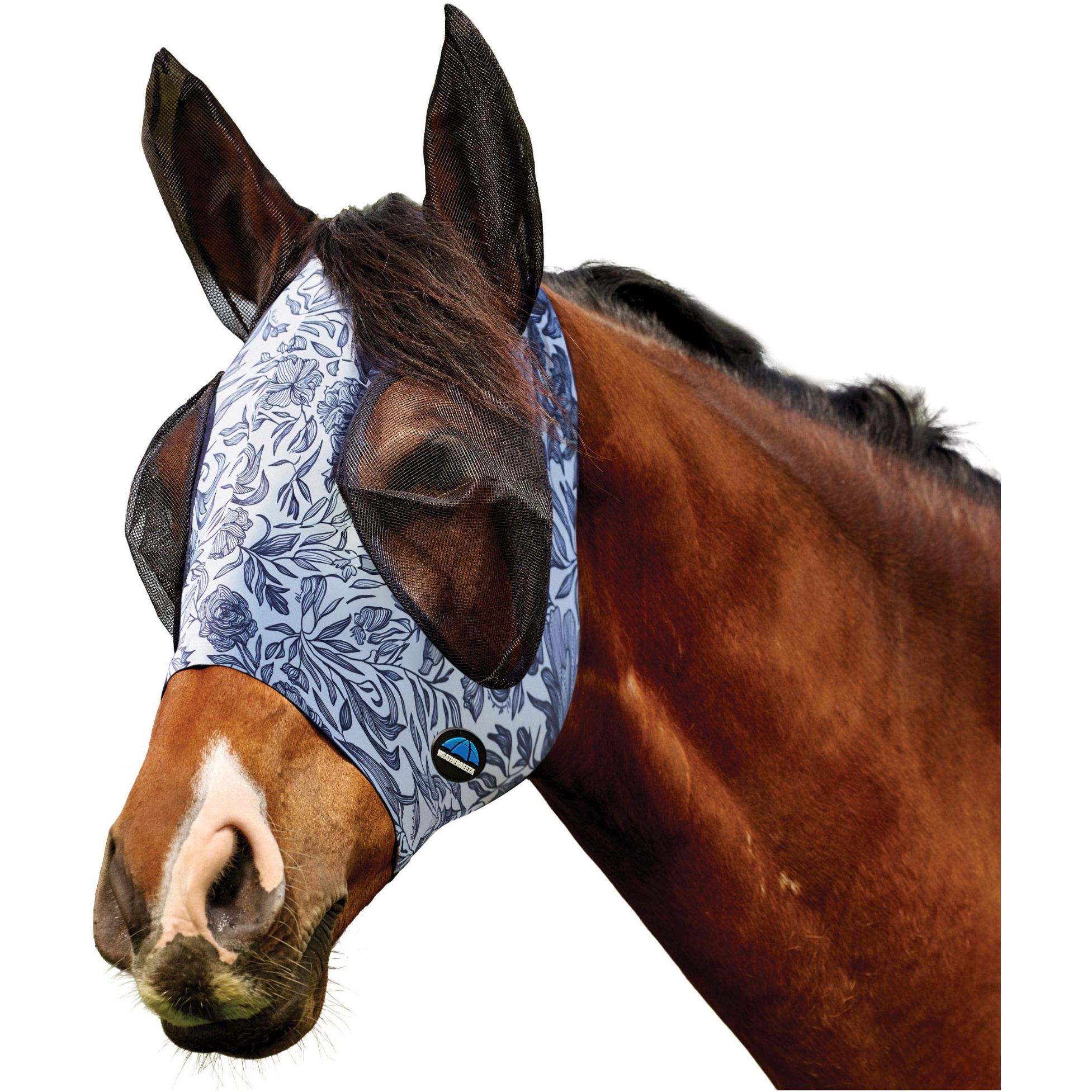 2026 WeatherBeeta Comfitec Deluxe Strecken Fliegen Maske Mit Ohren 1029984038 - White / Marine Blumen Drucken
